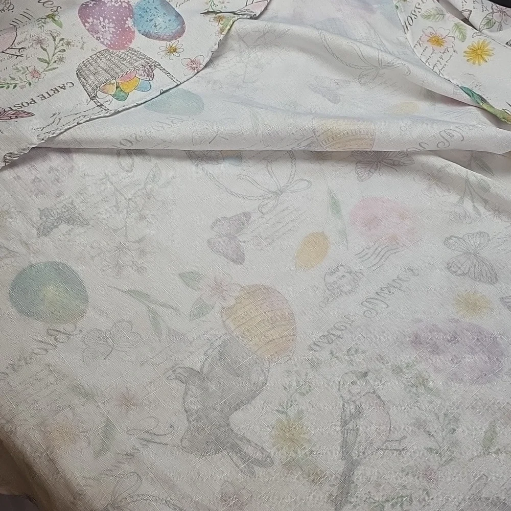 Easter Themed Tablecloth Oval*66x60*Rabbits Eggs Baskets Birds Cream/Pastels EUC